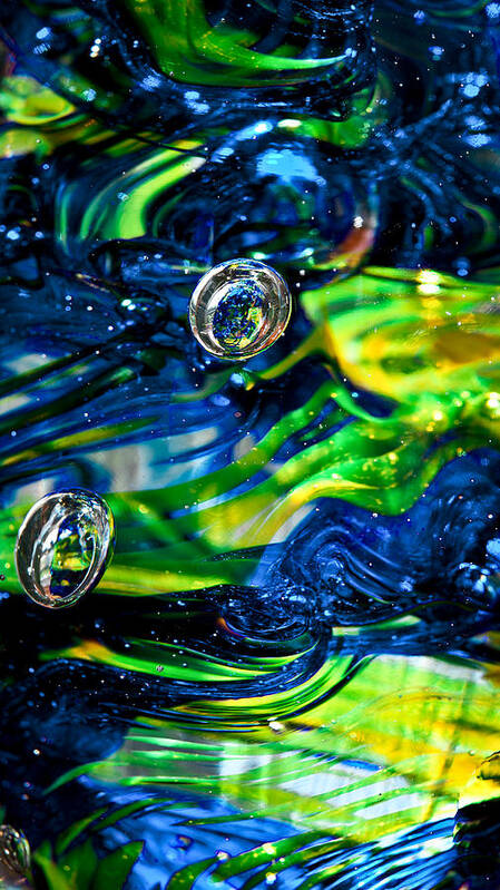 Seattle Seahawks Poster featuring the photograph Glass Macro - Seahawks Blue and Green -13E4 by David Patterson