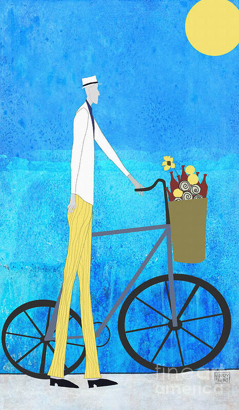 Bicycle Poster featuring the digital art Man and Bicycle by J Ripley Fagence