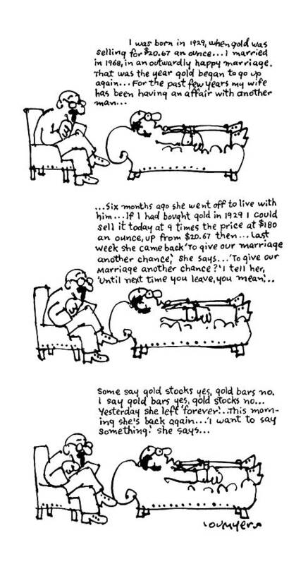 (in Three Different Panels Poster featuring the drawing New Yorker March 31st, 1975 by Lou Myers