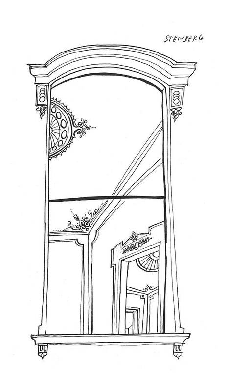 Saul Steinberg 93341 Steinbergattny   (window Looking Into Doorways Of A Victorian Apartment Or House.) Apartment Apartments Building Class Coiling Doorways Elaborate Estate ?at Home Homes House Into Looking Money Opulence Privacy Private Real Rent Rich Spot Sstoon Upper Victorian Voyeur Wealth Wealthy Window Poster featuring the drawing New Yorker September 14th, 1957 by Saul Steinberg