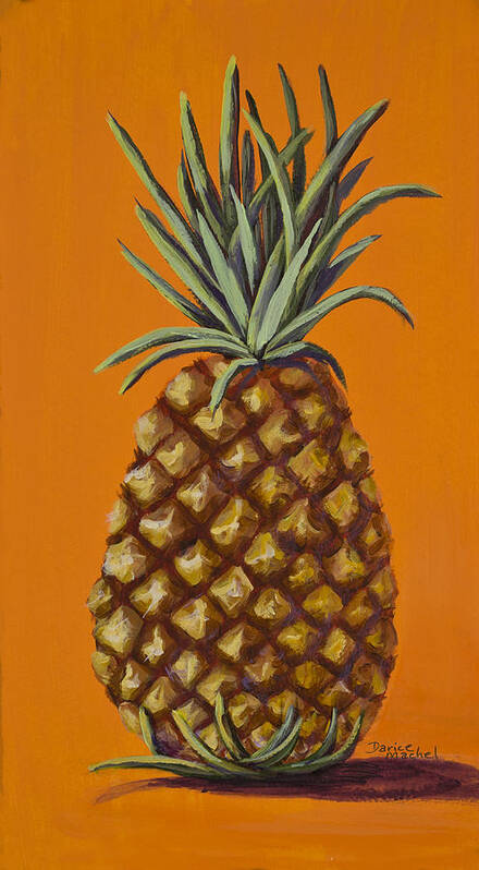 Kitchen Decor Poster featuring the painting Pineapple on Orange by Darice Machel McGuire