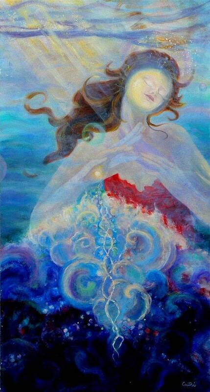 Sea Poster featuring the painting Sea of the Soul Figure detail by Anne Cameron Cutri