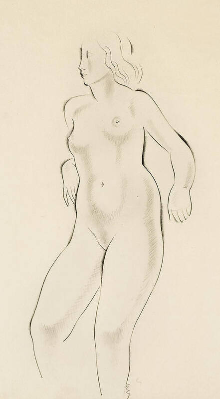 Nude Poster featuring the drawing Study of a Female Nude by Eric Gill
