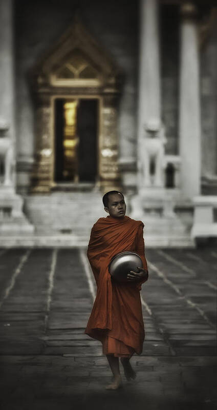 Thailand Poster featuring the photograph Wat Bencha Monk by David Longstreath