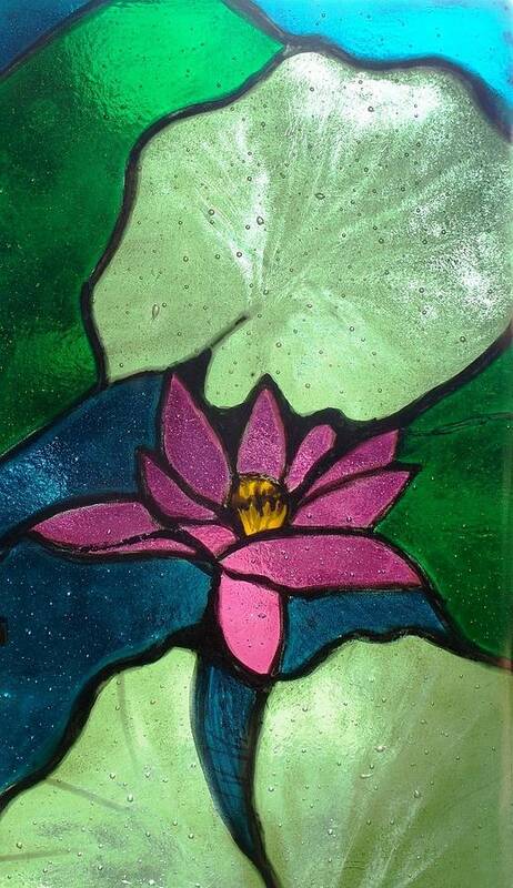 Fused Glass Poster featuring the painting Water Lily by Marian Berg