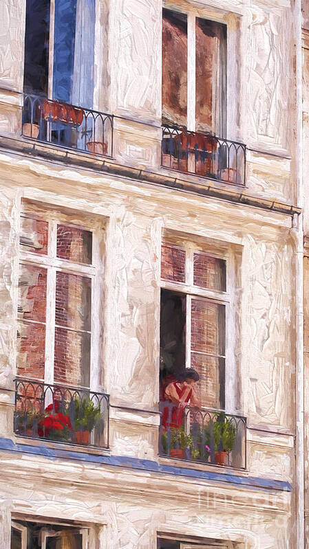 Paris Poster featuring the photograph Woman in a Paris window by Sheila Smart Fine Art Photography