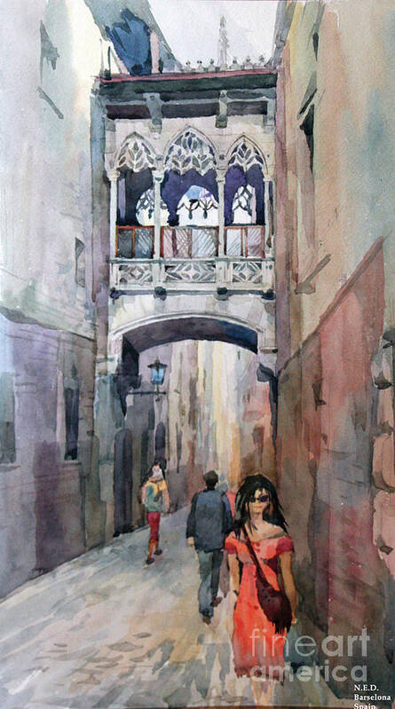 Watercolor Poster featuring the painting Barcelona by Natalia Eremeyeva Duarte