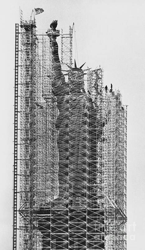 Historic Poster featuring the photograph Statue of Liberty Being Renovated by Jan Lukas and Photo Researchers