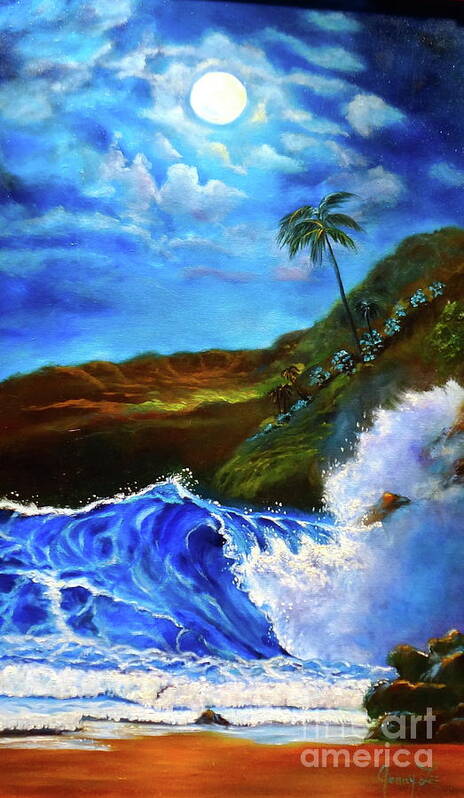 Tropical Moonlit Night Poster featuring the painting Moonlit Hawaiian Night by Jenny Lee
