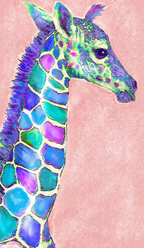 Giraffe Poster featuring the digital art Baby Giraffe Pink And Purple by Jane Schnetlage