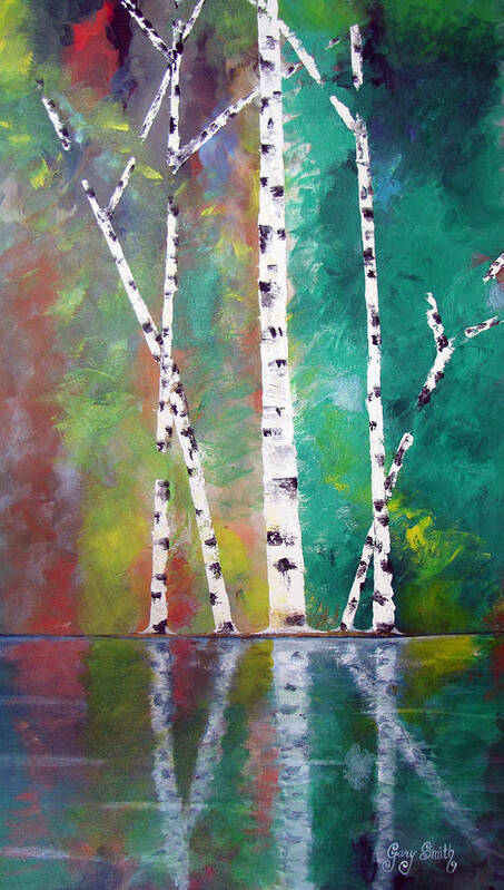 Acrylic Poster featuring the painting Birch on Bank by Gary Smith