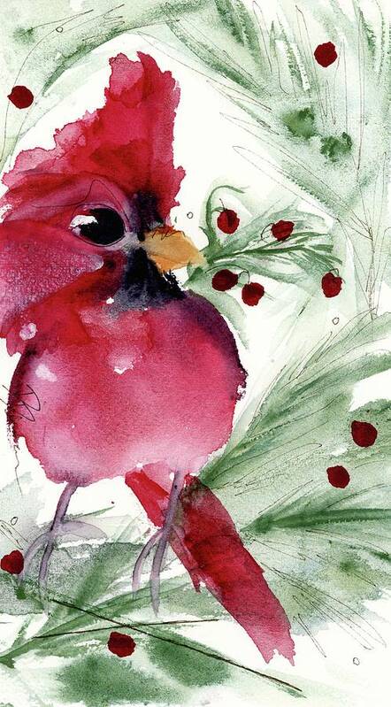 Cardinal Poster featuring the painting Christmas Cardinal by Dawn Derman