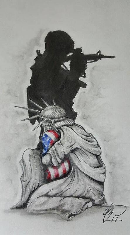 Liberty Poster featuring the drawing Defending Liberty by Howard King