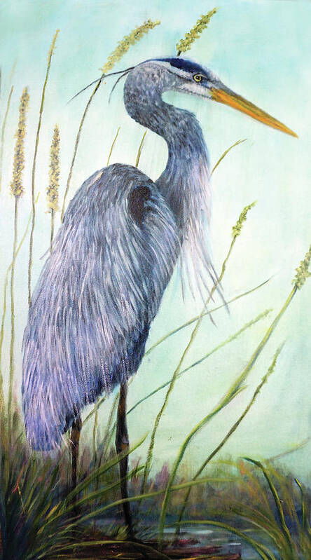 Heron Poster featuring the painting Great Blue Heron by Loretta Luglio
