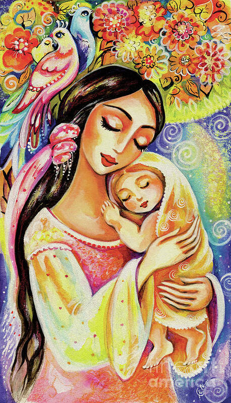 Mother And Child Poster featuring the painting Little Angel Dreaming by Eva Campbell