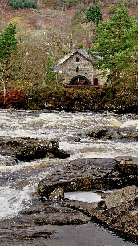 Old Mill Poster featuring the photograph Old Mill at Dochart waterfalls by Elena Perelman
