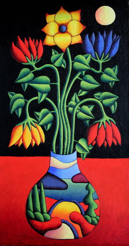 Softvase Poster featuring the painting Softvase avec flowers by moonlight by Alan Kenny