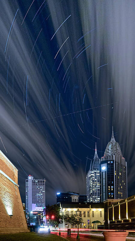City Poster featuring the photograph Star Trails and City Lights by Brad Boland