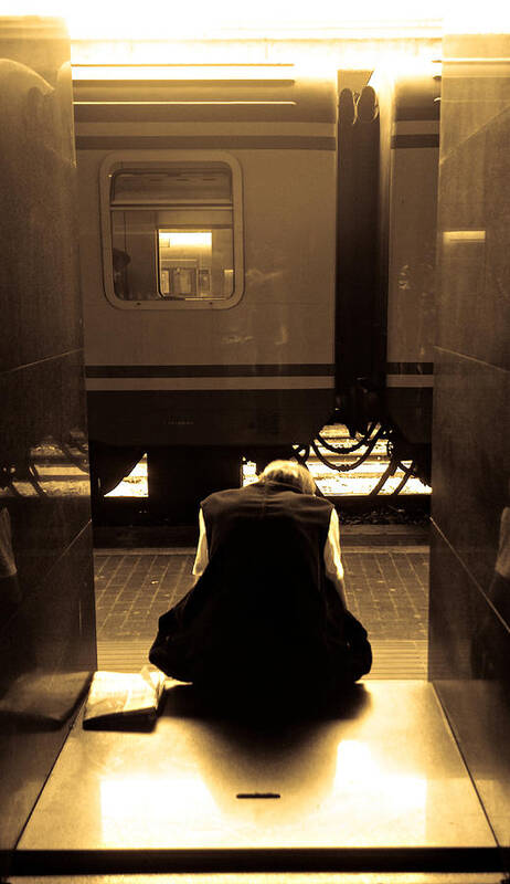 Train Poster featuring the photograph Waiting for the train by Scott Sawyer