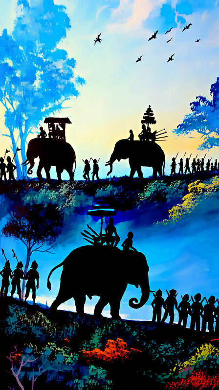 Elephants Poster featuring the painting We March At Sunrise by Ian Gledhill