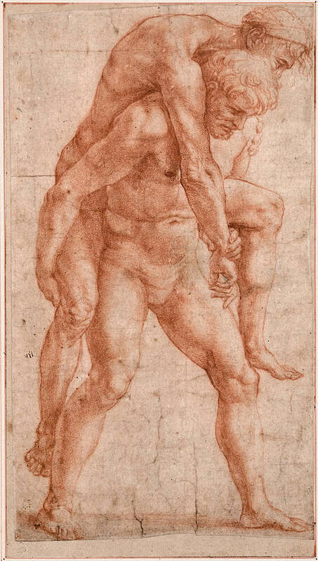 Raphael Poster featuring the drawing Young Man Carrying an Old Man on His Back by Raphael