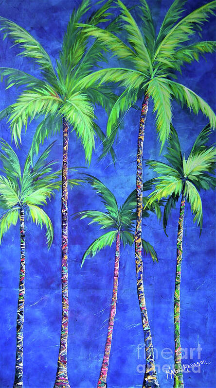 Princeville Palms Poster featuring the painting Colorful Family of Five Palms by Kristen Abrahamson