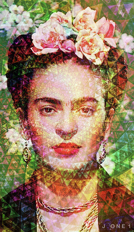 Frida Poster featuring the digital art Frida Fractal 2 by J U A N - O A X A C A