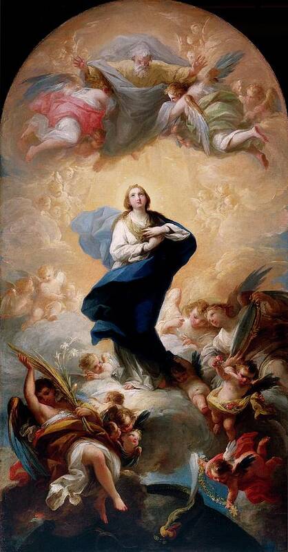 Immaculate Conception Poster featuring the painting 'Immaculate Conception', 1781, Spanish School, Oil on canvas, 142 cm x ... by Mariano Salvador Maella -1739-1819-
