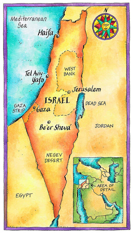 Watercolor Painting Poster featuring the digital art Map Of Israel by Jennifer Thermes