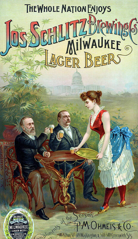 Beer Poster featuring the painting The whole nation enjoys Jos Schlitz Brewing Cos' Milwaukee lager beer by Unknown