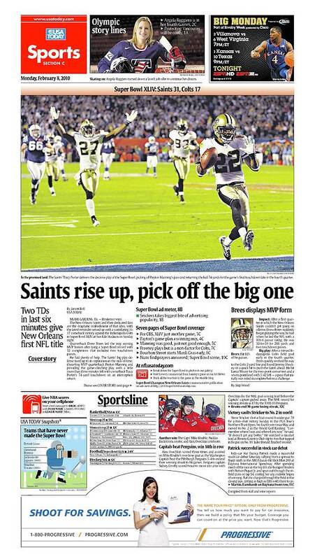 Usa Today Poster featuring the digital art 2010 Saints vs. Colts USA TODAY SPORTS SECTION FRONT by Gannett