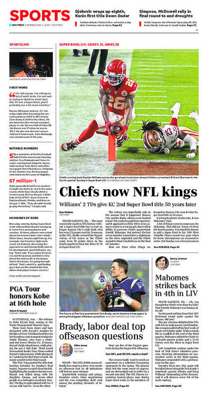 Usa Today Poster featuring the digital art 2020 Chiefs vs. 49ers USA TODAY SPORTS SECTION FRONT by Gannett