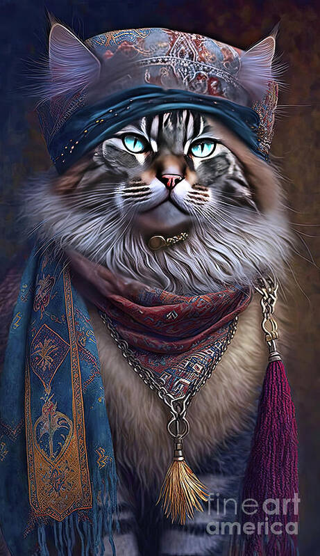 Bohemian Poster featuring the digital art Bohemian Cat # 1 by Elaine Manley