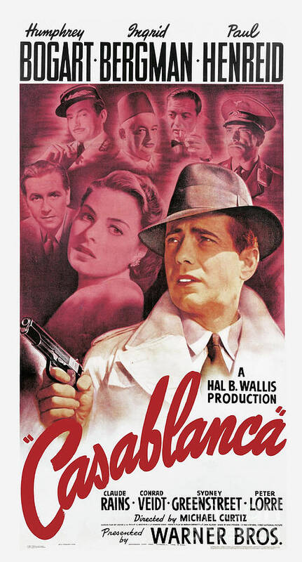 Humphrey Bogart Poster featuring the mixed media Casablanca Movie Poster Humphrey Bogard and Ingrid Bergman in Ca by Doc Braham