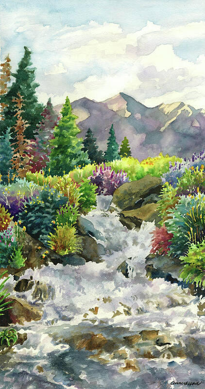  Colorado Art Paintings Poster featuring the painting Colorado Waterfall by Anne Gifford