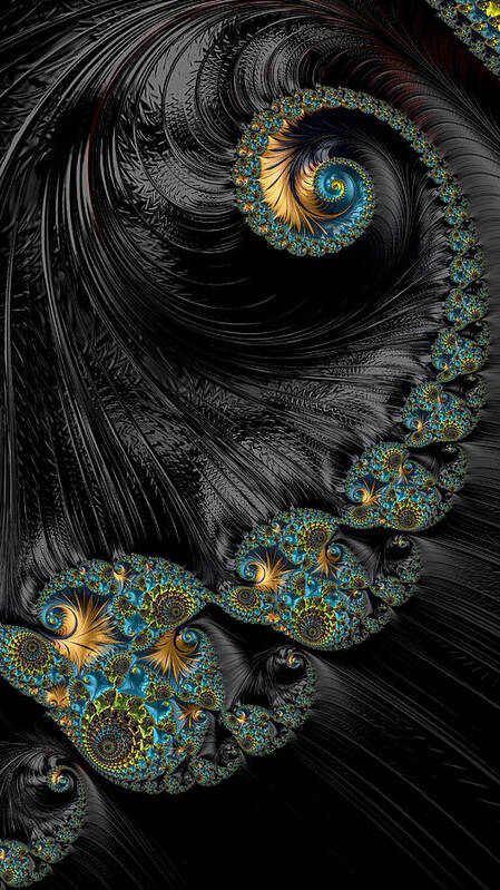 Fractal Poster featuring the digital art Fancy Black and Gold Fractal Spiral with Jewels by Shelli Fitzpatrick