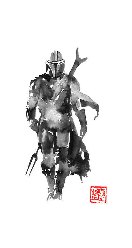 Mandalorian Star Wars Sumie Japan Poster featuring the drawing Mandalorian by Pechane Sumie