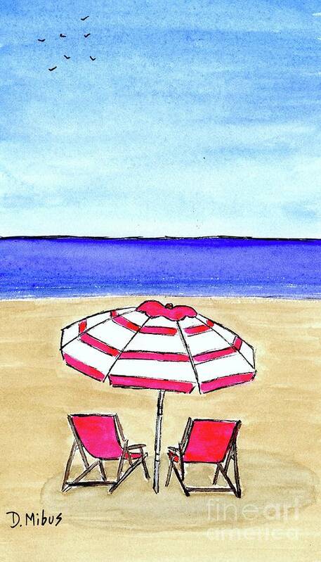 Beach Poster featuring the painting Pink Striped Beach Umbrella by Donna Mibus