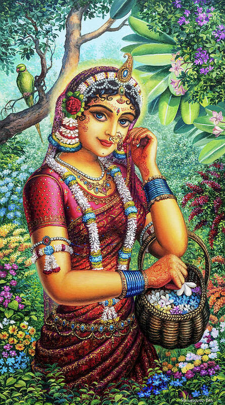 Krishna Poster featuring the painting Radharani in garden by Vrindavan Das
