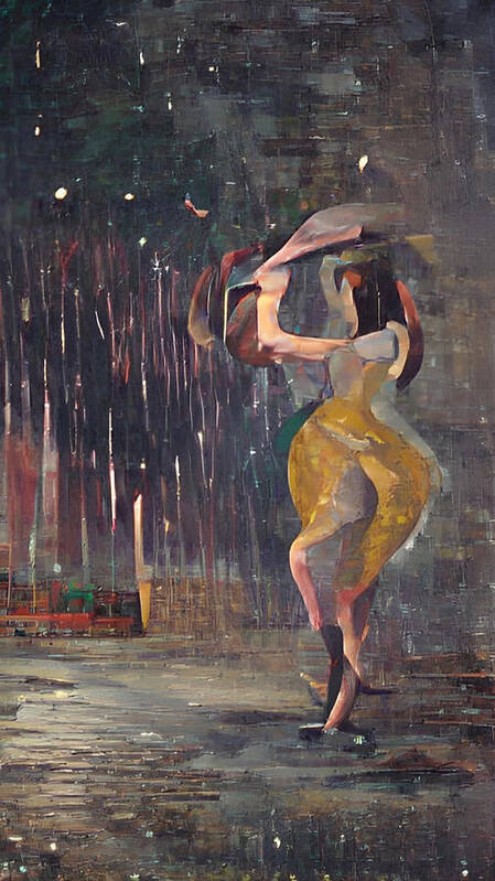 Raindancer Poster featuring the digital art Rain Dancer In Yellow Dress by Vennie Kocsis