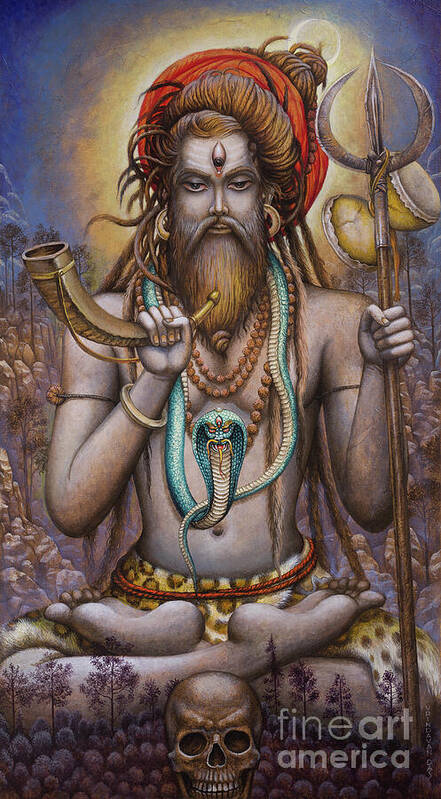 Shiva Poster featuring the painting Shiva with horn by Vrindavan Das