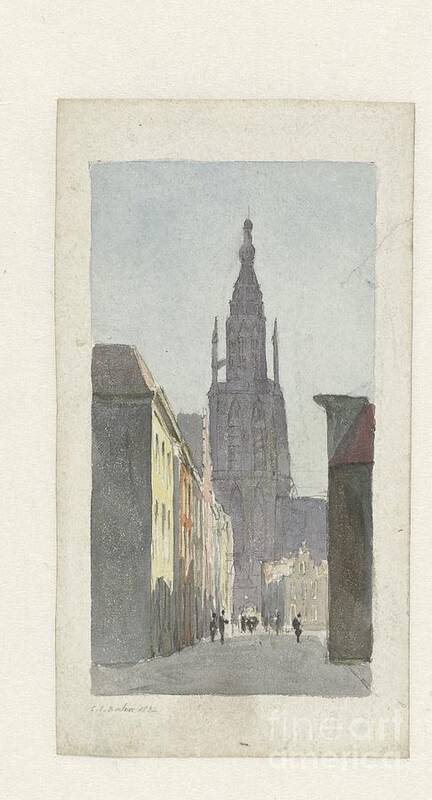 Netherlands Poster featuring the painting Street view with a view of the Grote Kerk in Breda, Carel Jacobus Behr, 1832 by Shop Ability