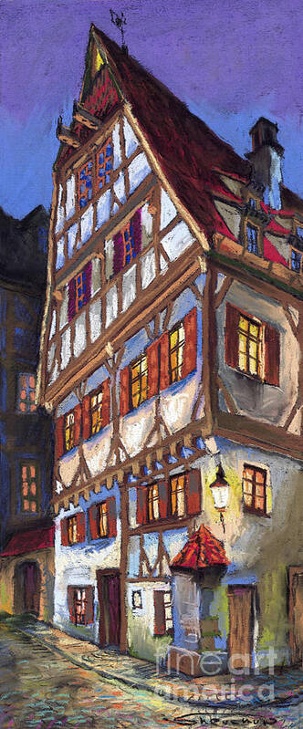 Pastel Poster featuring the painting Germany Ulm Old Street by Yuriy Shevchuk