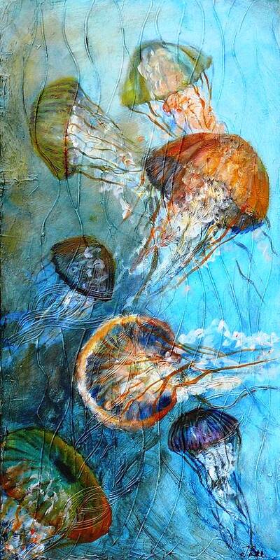 Blue Poster featuring the painting Diaphonouse Jellies-SOLD by Tracie L Hawkins