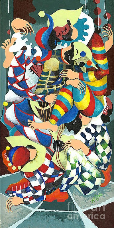 Canvas Prints Poster featuring the painting Harlequins Acting Weird - Why?... by Elisabeta Hermann