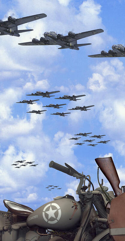 Ww2 Poster featuring the photograph Indian 841 and the B-17 Panoramic by Mike McGlothlen