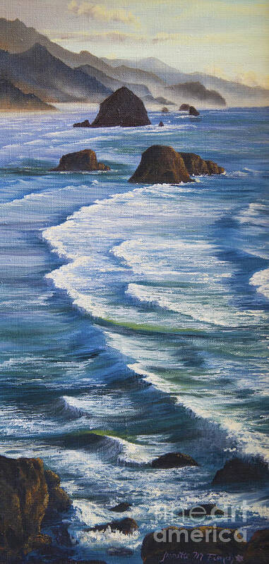 Seascape Poster featuring the painting Oregon Coastline by Jeanette French