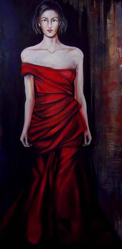 Young Woman In Long Red Dress Poster featuring the painting Red Dress by Irena Mohr