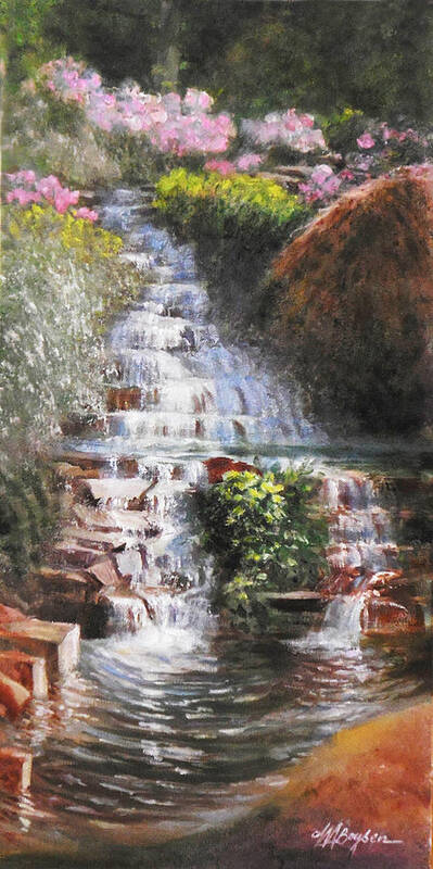 Waterfall Poster featuring the painting Waterfall Garden by Maryann Boysen