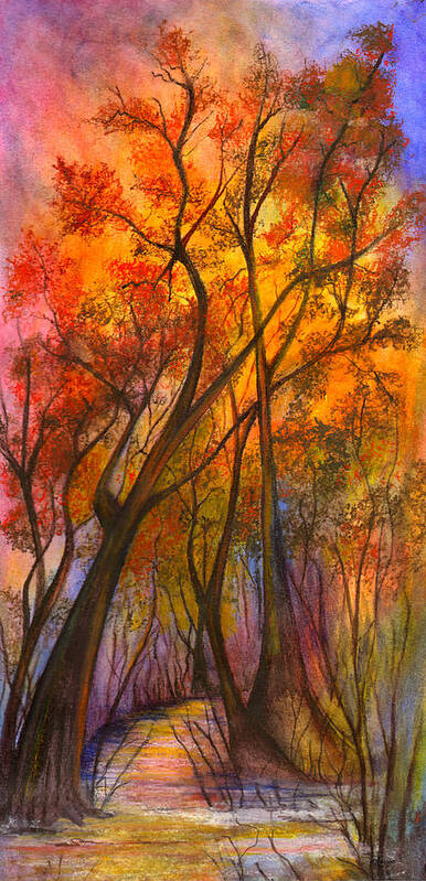 Sun Poster featuring the painting Fiery Sunset by Elaine Hodges